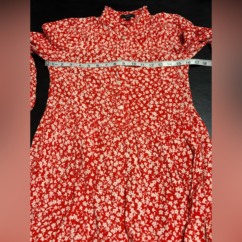 J. Crew Hadid Shirt Dress size XXS red with white floral patterns - Picture 7 of 12